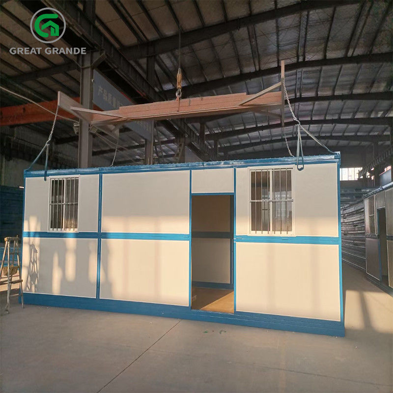 สถานที่ก่อสร้างแบบพกพาเหล็กชุบสังกะสี OEM เพิงสำนักงานพร้อมขอบห้องน้ำ Canblue