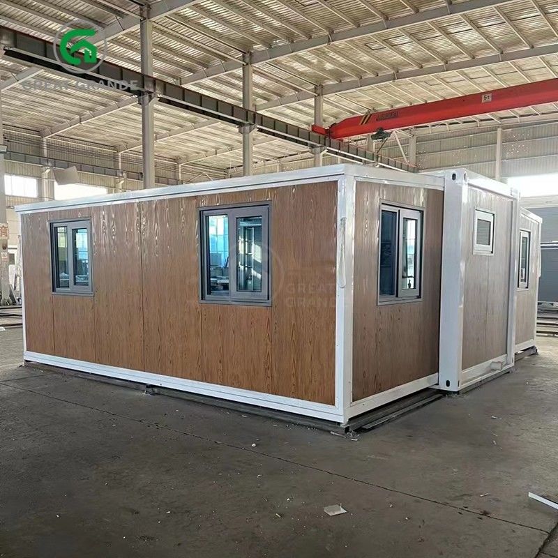 20ฟุต โครงสร้างบ้านขนาดเล็กที่พับได้ ผู้ผลิตประตูกระจกสีน้ําตาลสิบนาที สร้างกรอบเหล็กกระปุก